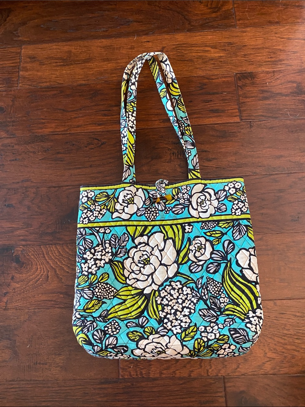 Vera Bradley vintage Quilted Floral Tote Bag in Turquoise and White